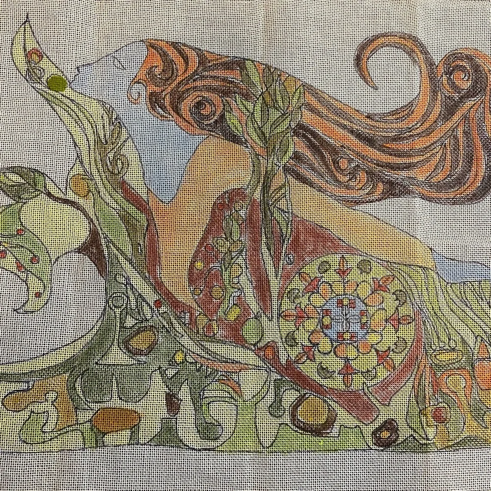Botanical Goddess Decorative Wall Tapestry - Green, Orange, Blue Accents